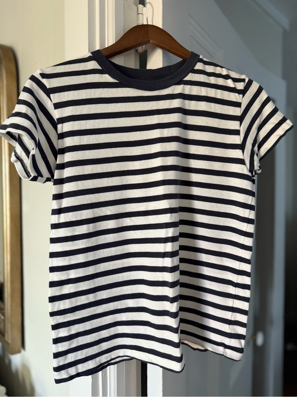 Brandy Melville Navy and White Striped Tee